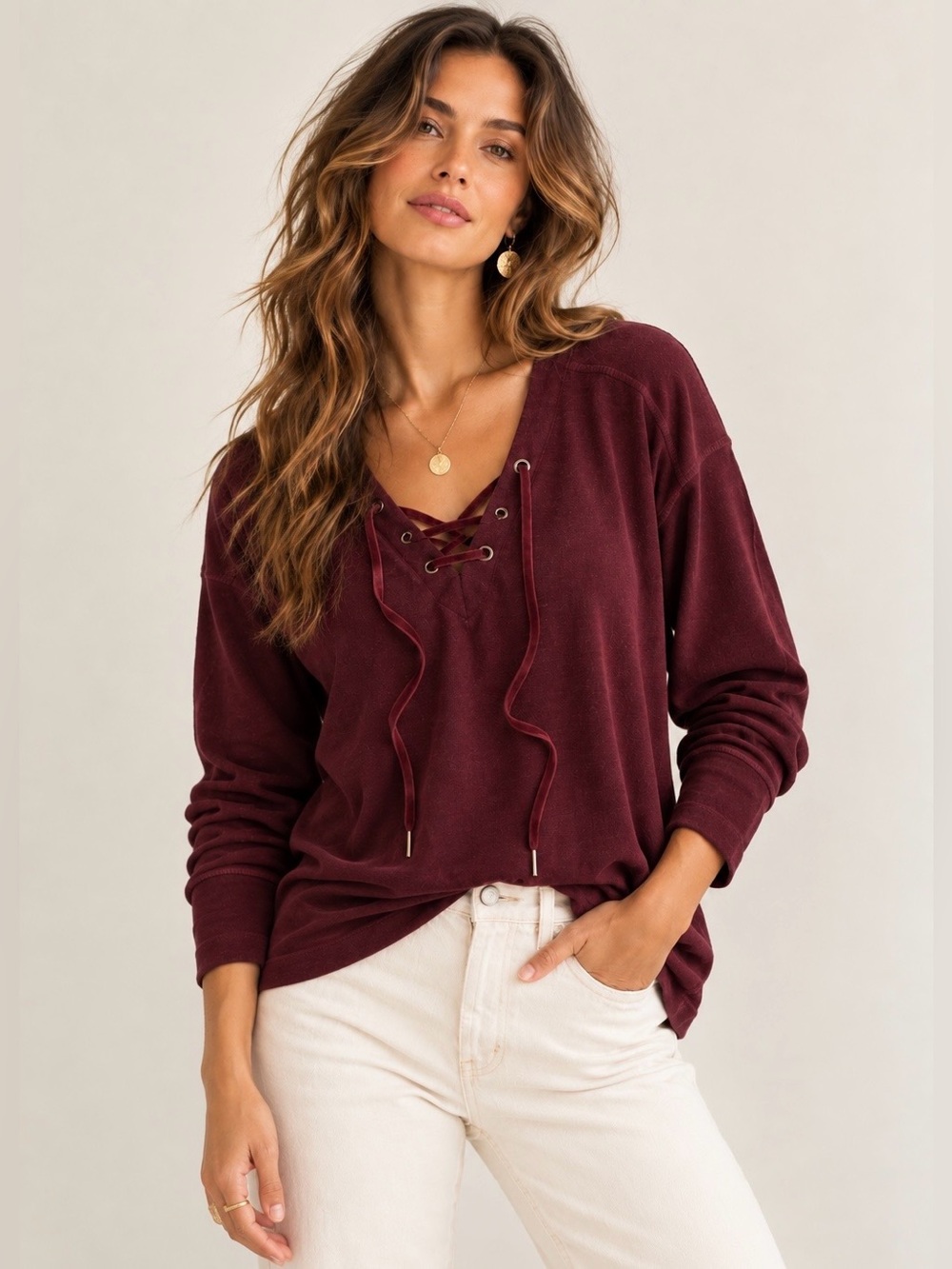 Rails Leigh Lace-Up Knit Top - Size Small